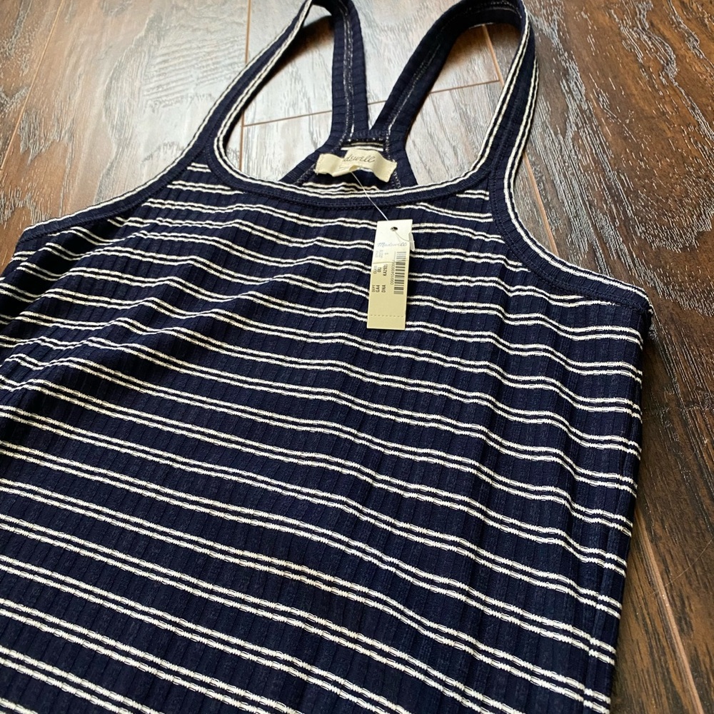 Madewell Navy and White Striped Midi Dress